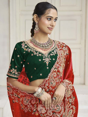 Rajwada Red Satin Embroidered Saree For Women
