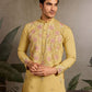 Rajwada Yellow Silk Blend Embroidered Stitched Kurta For Men