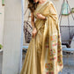 Rajwada Beige Cotton Blend Solid Saree For Women