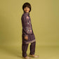 Rajwada Purple Viscose Silk Embroidered Stitched Kurta Set For Kids