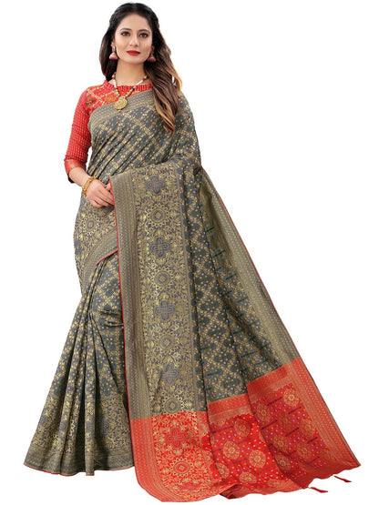 Rajwada Grey Silk Blend Embellished Saree For Women