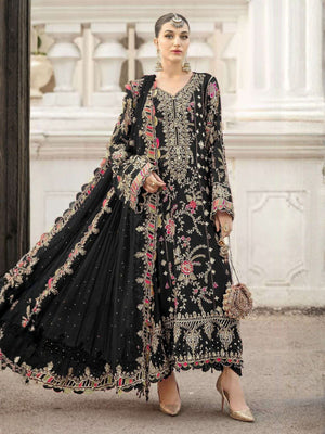 Rajwada Black Chiffon Embellished Semi-Stitched Kurta Set For Women