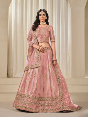 Rajwada Pink Art Silk Embroidered Semi-Stitched lehenga For Women