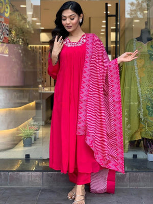 Rajwada Red Viscose Embroidered Stitched Kurta Set for Women
