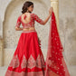 Rajwada Red Silk Blend Embroidered Semi-Stitched Lehenga For Women