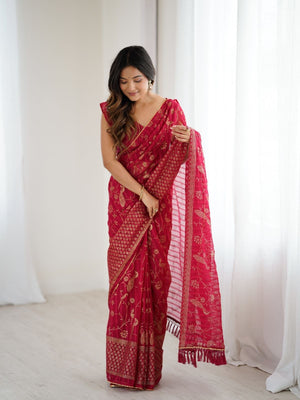 Rajwada Pink Georgette Peacock Motifs Saree For Women