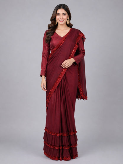 Maroon Georgette Embellished Saree