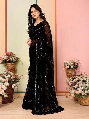 Rajwada Black Georgette Embellished Saree For Women