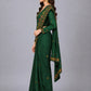 Dark Green  Cotton Blend Embroidered Saree
