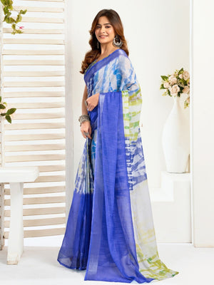 Rajwada Blue Cotton Linen Zari Work Saree For Women