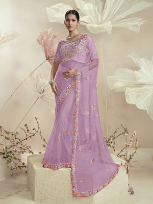 Rajwada Lavender Net Embellished Elegant Saree For Women