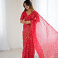 Rajwada Red Georgette Peacock Motifs Saree For Women