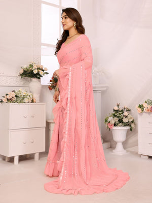 Rajwada Pink Georgette Embellished Saree For Women