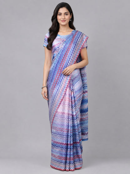 Blue Chinon Solid Saree