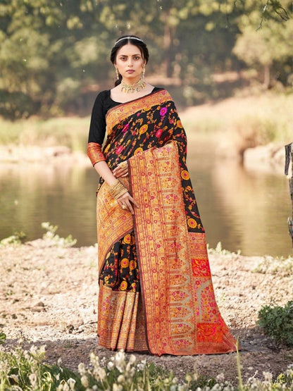 Rajwada Black Silk Blend Woven Saree For Women