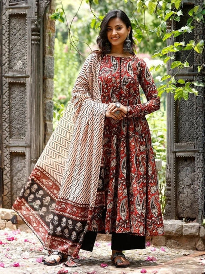 Rajwada Maroon Rayon Printed Stitched Kurta Set For Women