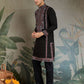 Rajwada Black Viscose Silk Embroidered Stitched Kurta For Men