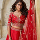 Rajwada Red Silk Blend Embroidered Semi-Stitched Lehenga For Women