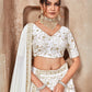 Rajwada White Silk Blend Embroidered Semi-Stitched Lehenga For Women