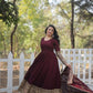 Rajwada Maroon Georgette Embroidered Stitched Gown With Dupatta For Women