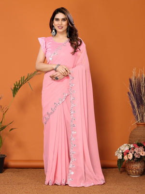 Rajwada Light Pink Georgette Printed Saree For Women