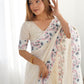 Rajwada Off White Silk Blend Embroidered Solid Saree For Women