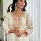 Rajwada White Viscose chanderi Embroidered Stitched Kurta Set For Women