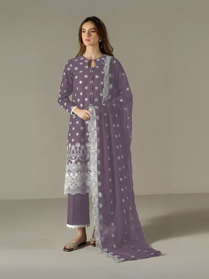 Rajwada Purple Georgette Embroidered Semi Stitched Kurta Set For Women