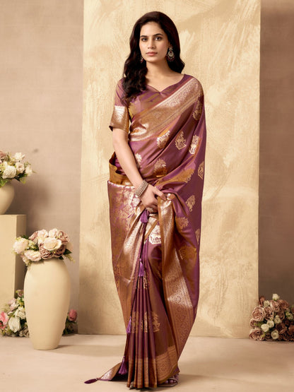 Rajwada Mauve Silk Blend Solid Saree For Women