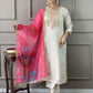 Rajwada Off White Viscose Embroidered Stitched Kurta Set For Women