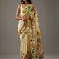 Rajwada Light Yellow Georgette Floral Printed Saree With Unstitched Blouse For Women