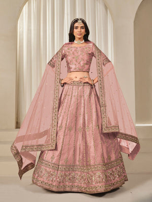 Rajwada Pink Art Silk Embroidered Semi-Stitched lehenga For Women