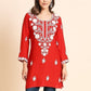 Rajwada Red Rayon Embroidered Kurti For Women
