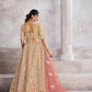 Rajwada Beige Banarasi Silk Embroidered Semi-Stitched Lehenga For Women
