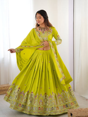 Rajwada Green Silk Blend Embroidered Semi-Stitched lehenga For Women