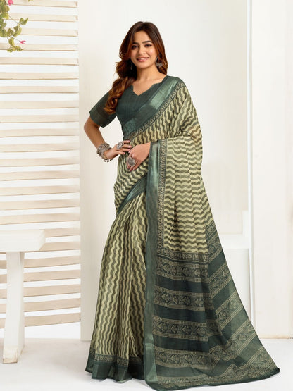 Rajwada Olive Cotton Linen Zari Work Saree For Women