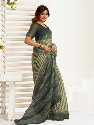 Rajwada Olive Cotton Linen Zari Work Saree For Women