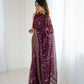 Rajwada Wine Georgette Peacock Motifs Saree For Women