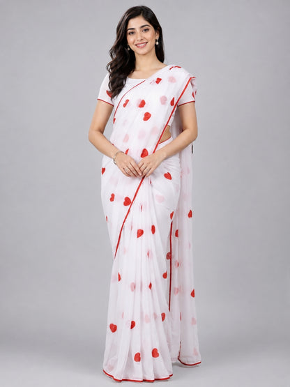 White Georgette Solid Saree