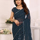 Rajwada Teal Blue Georgette Embellished Saree For Women