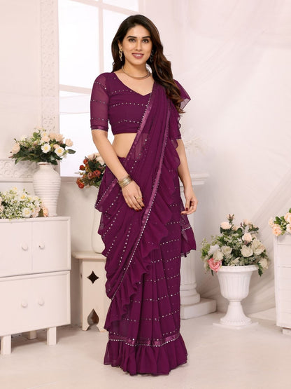 Rajwada Purple Georgette Embellished Saree For Women
