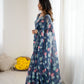 Rajwada Dark Blue Linen Cotton Printed Saree For Women