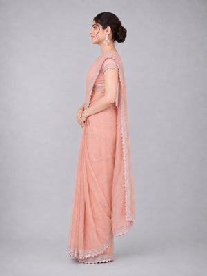 Light Pink Soft Net Embellished Saree