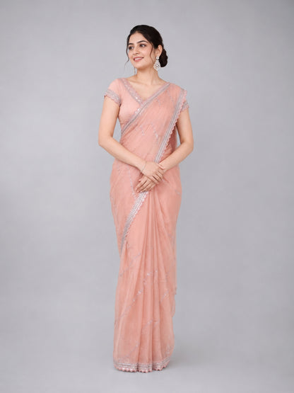 Light Pink Soft Net Embellished Saree