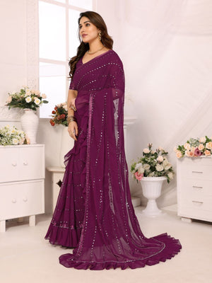 Rajwada Purple Georgette Embellished Saree For Women