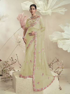 Rajwada Yellow Net Embellished Elegant Saree For Women