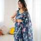 Rajwada Dark Blue Linen Cotton Printed Saree For Women