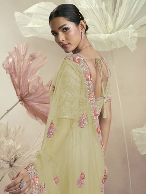 Rajwada Yellow Net Embellished Elegant Saree For Women