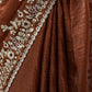 Rajwada Brown Chiffon Embellished Solid Saree For Women