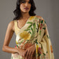 Rajwada Light Yellow Georgette Floral Printed Saree With Unstitched Blouse For Women